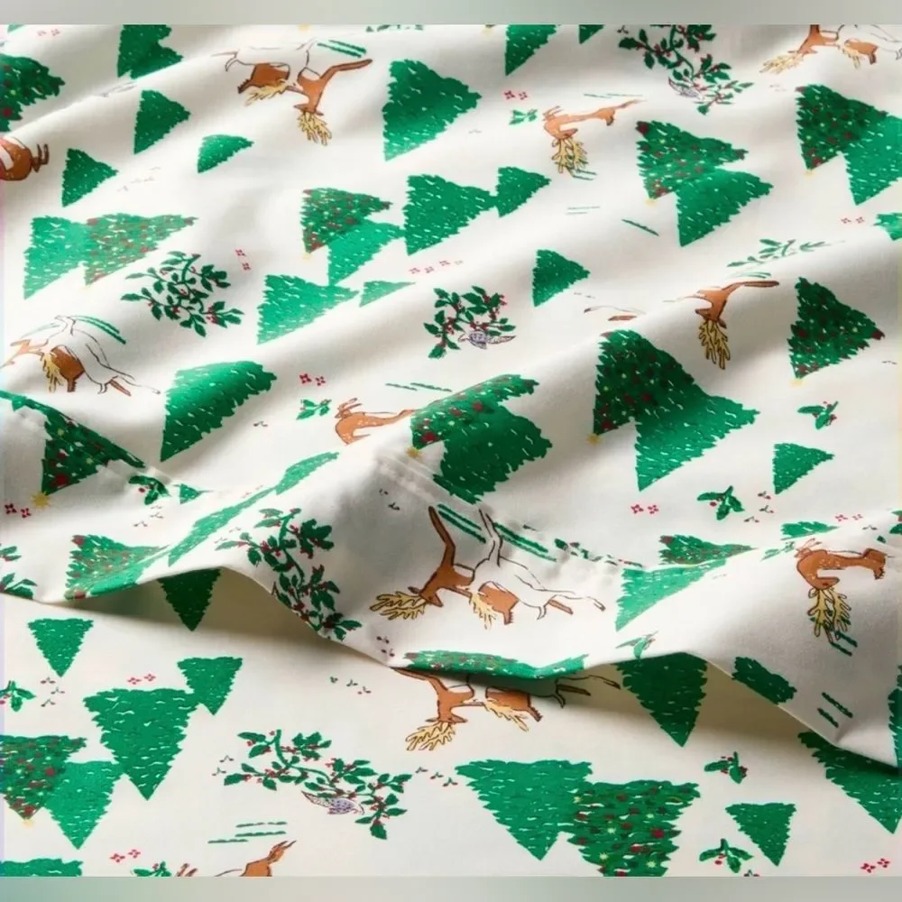 New Threshold Queen Sheet Set Holiday Christmas Tree Winter Scene 400 Thread